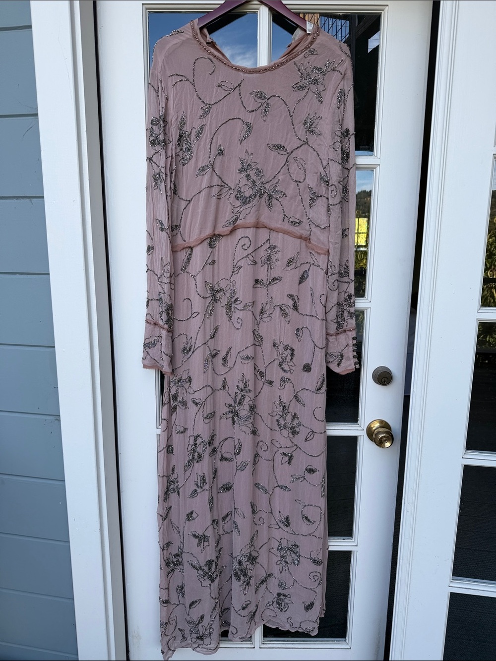 Zara Blush Pink Beaded Floral Maxi Dress